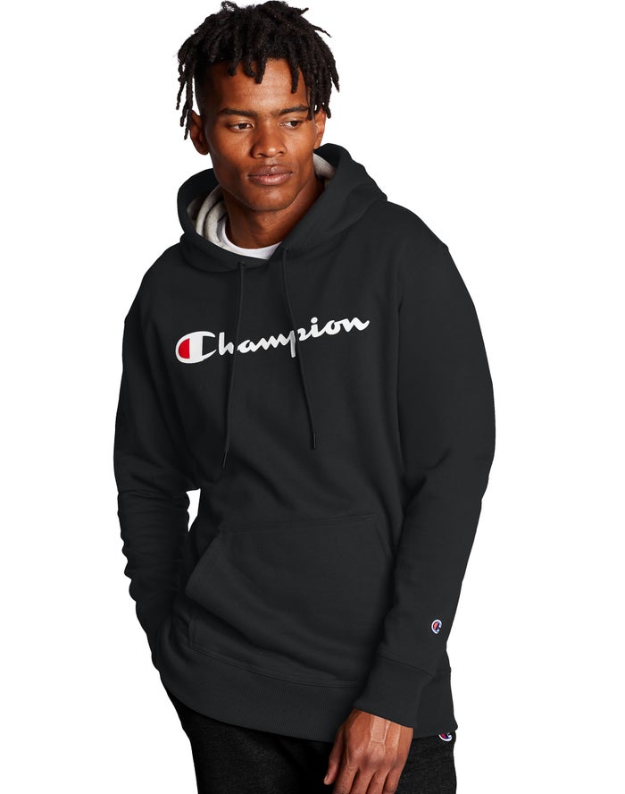 Champion Mens Hoodie NZ - Powerblend Script Logo Black ( 9430-SPVAZ )